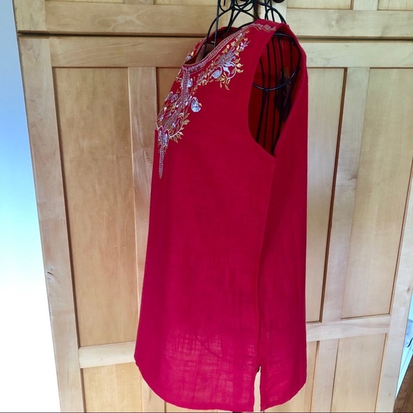 Aurelia red sleeveless embroidered Top from India size Medium - Picture 3 of 8
